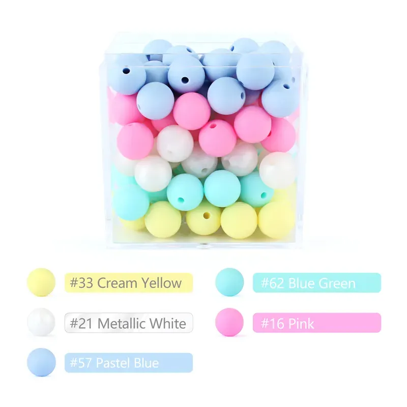 15mm Silicone Loose Beads Food Grade Safe Silicone Teether DIY Chewable Colorful Round Ball Baby Teething Beads Baby Toys 220326