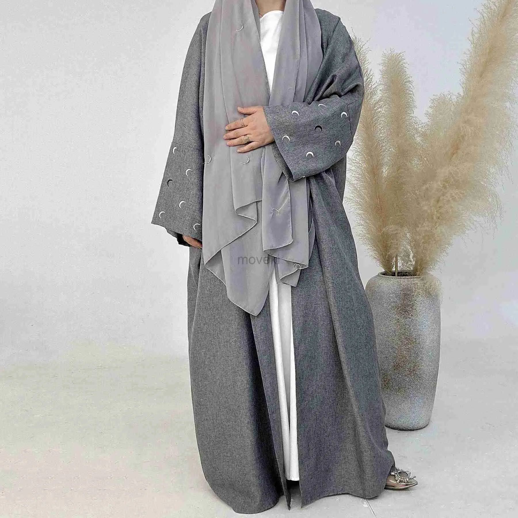 Abbigliamento etnico ricamo luna aperta Abaya 2024 Nuovo abito musulmano di kimono di lusso hijab per donne islam retrò abiti modesti per la festa kaftan d240419