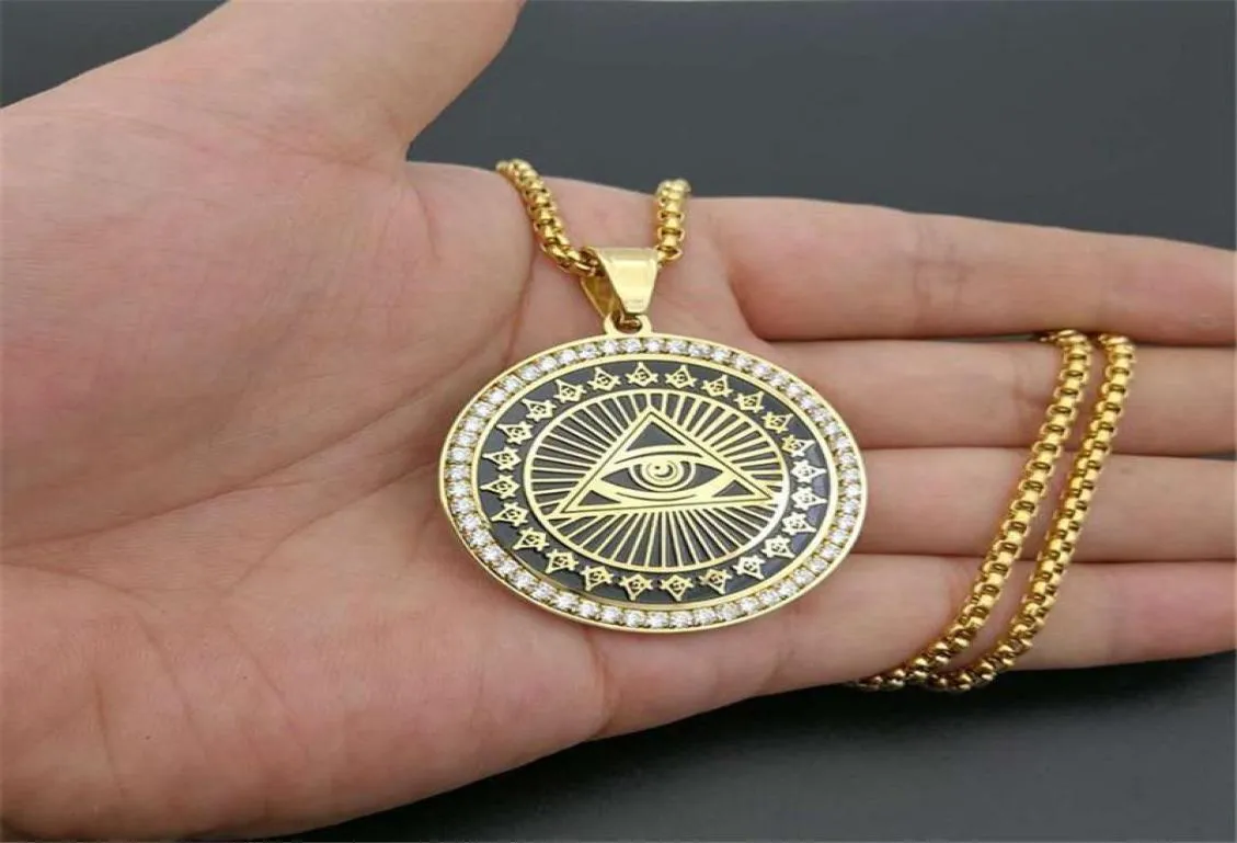 Pendant Necklaces Drop Hip Hop Stainless Steel All Seeing Eye Of Providence Pendants For WomenMen Iced Out Masonic Jewelry6025146