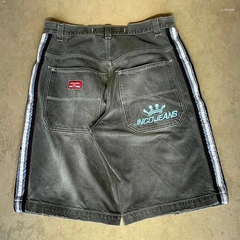 Shorts shorts street letra de bordado gráfico de bordado lateral lateral jnco jeans 2000s vintage americana estética y2k calça folgada