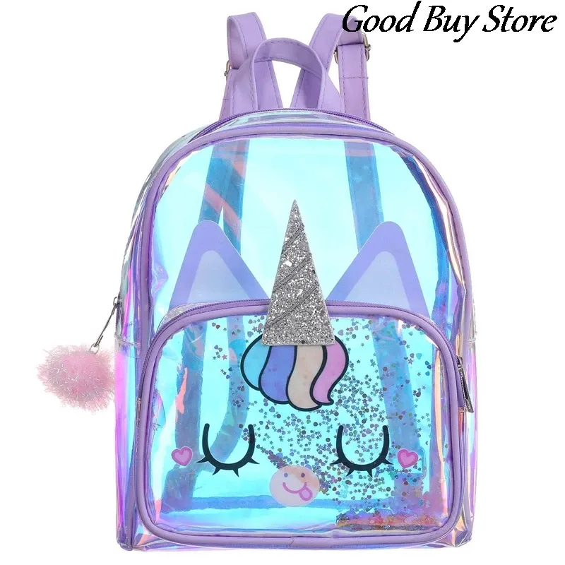 Sacs à dos PU transparent licorne sac à dos filles paillettes de mode bookbag bookbag princesse primairebags enfants