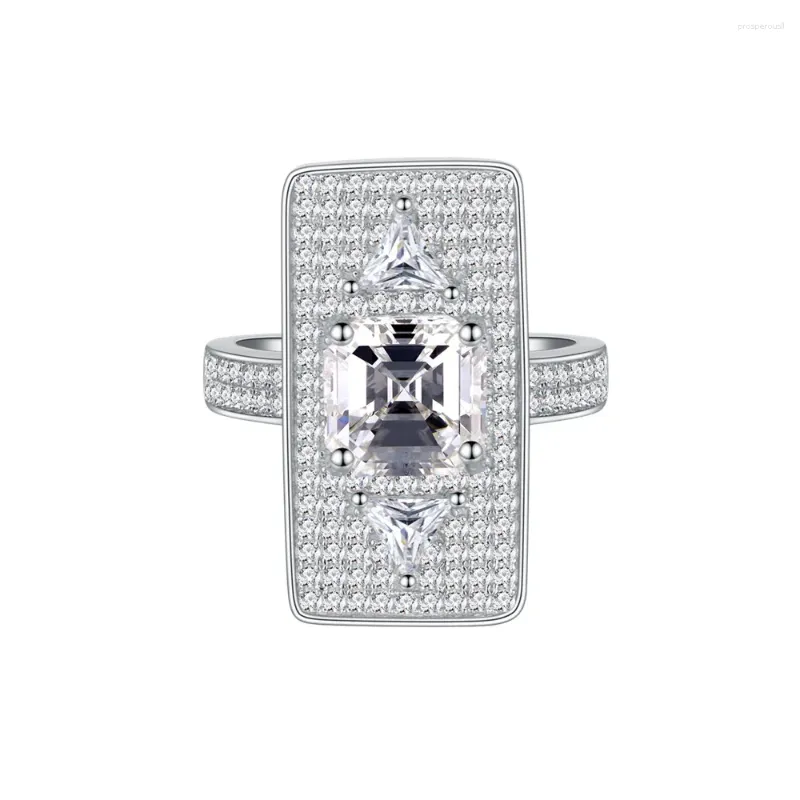 Cluster Rings Product Micro Inlaid Diamond Rectangular Exaggerated S925 Silver Ring Female European And American Jewelry