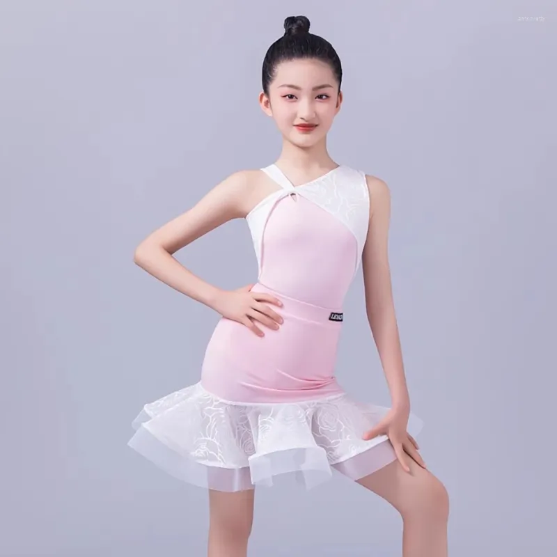 Stage Wear Sleeveless Tops And Lotus Skirt Kids Latin Dance Dress For Girl Latino Ballroom Dancing Costume LS24160