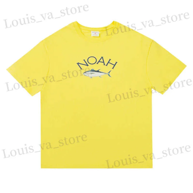 Herr t-shirts 2024 sommar New Noah T-shirt nisch mode märke tonfisk tryck korta slavmän lös full matchning topp t240419