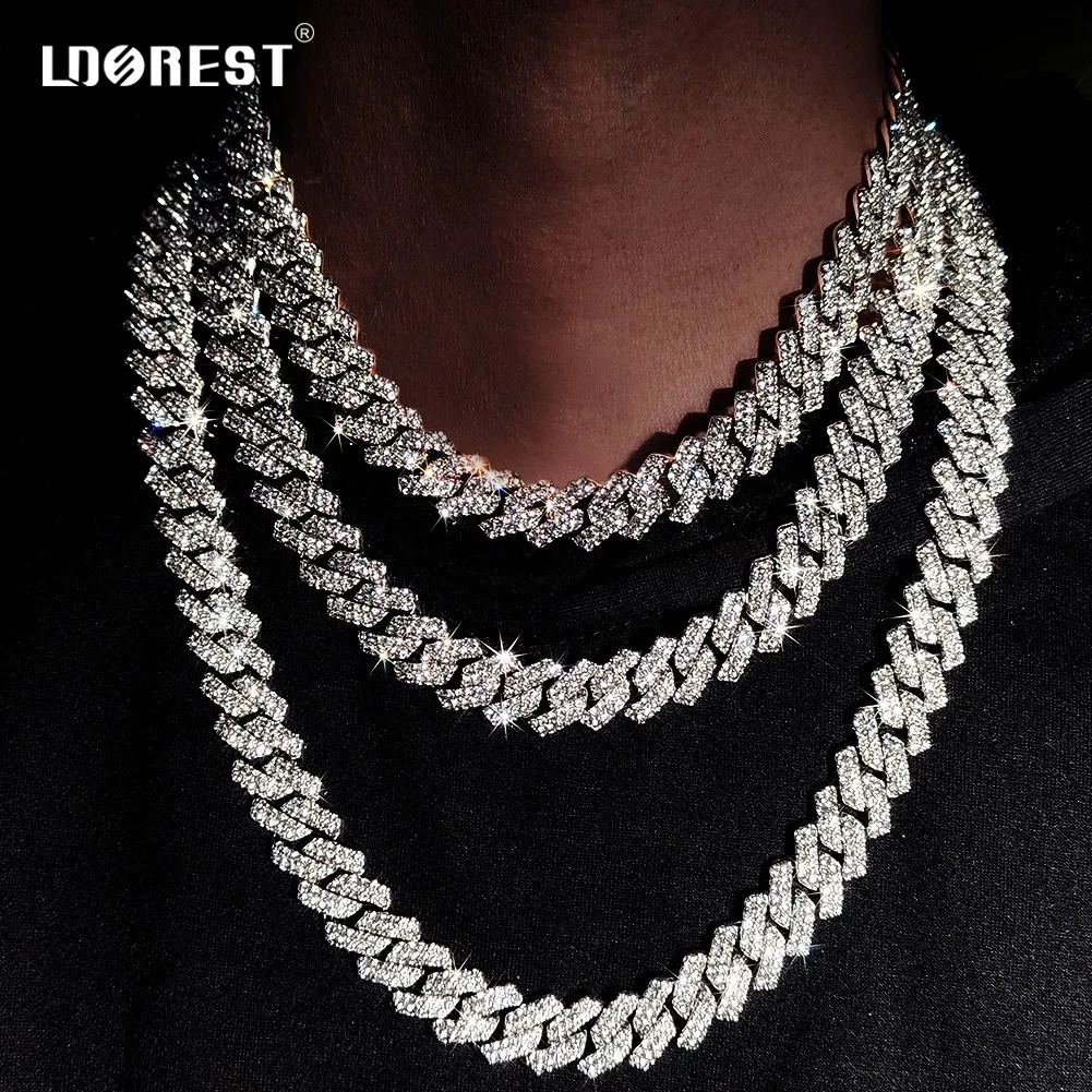 Hip Hop 14 mm Prong Cubain Link Chain Collier Bracelet Iced Out Bling Cuban Chain Rhingestone Chains For Men Punk Jewelry JIANDRY 240323