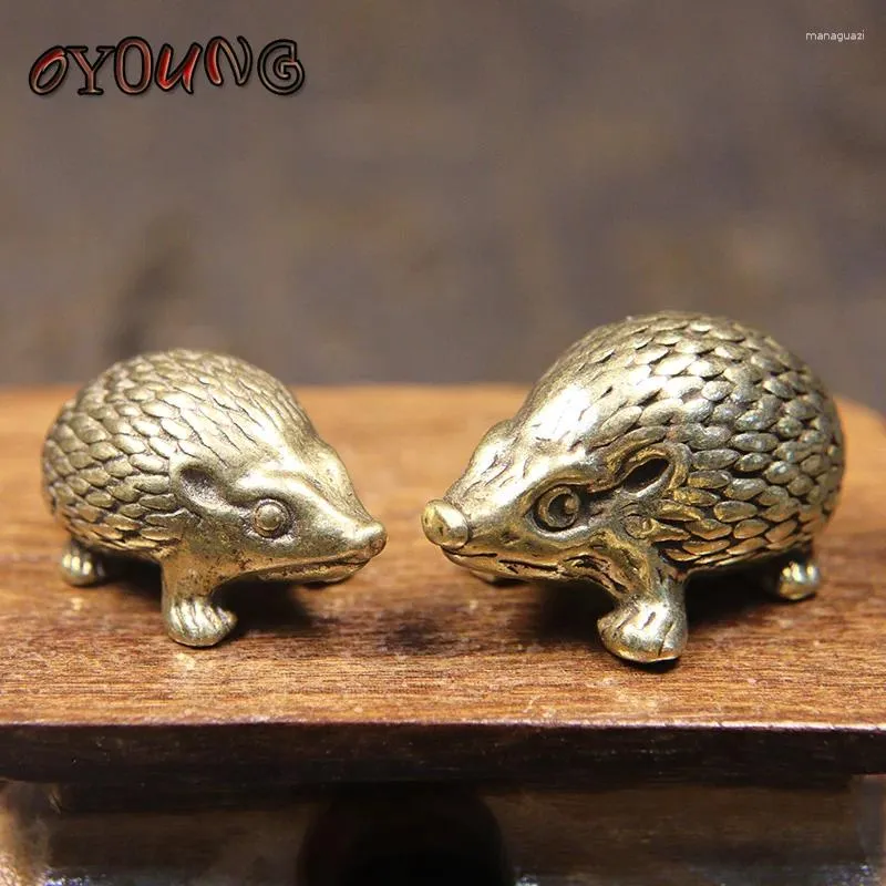 Estatuetas decorativas sólidas de cobre puro 1 ouriço miniaturas de mamilões de escritório pequenos ornamentos de bronze retro animal te chá de animal de estimação presente