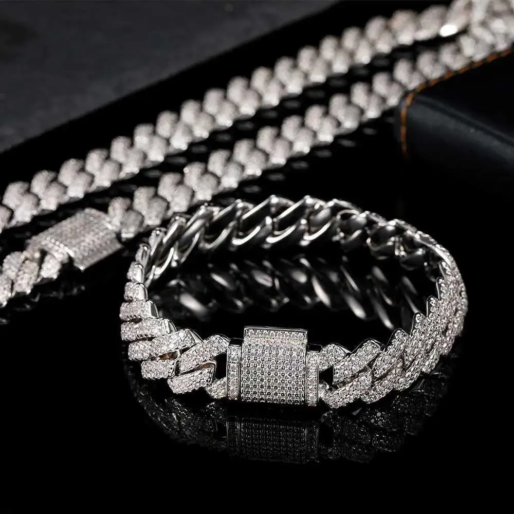 Z3BG -Kette 14mm Bling Out Cuban Zirkonia Kubanische Miami -Schneider Link für Frauen Männer Hip Hop Street Armbänder Schmuck D240419