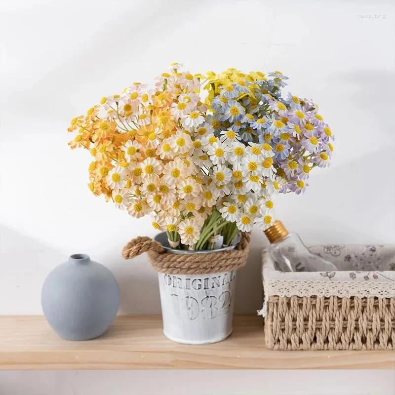 Flores decorativas de camomila margarida artificial de buquê de seda de seda