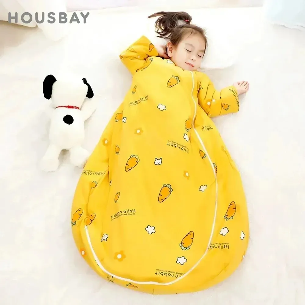 Slaapzak voor kinderen 25tog baby winter dik afneembare mouwen antikick deken deken baby quilt slaapkleding 240415