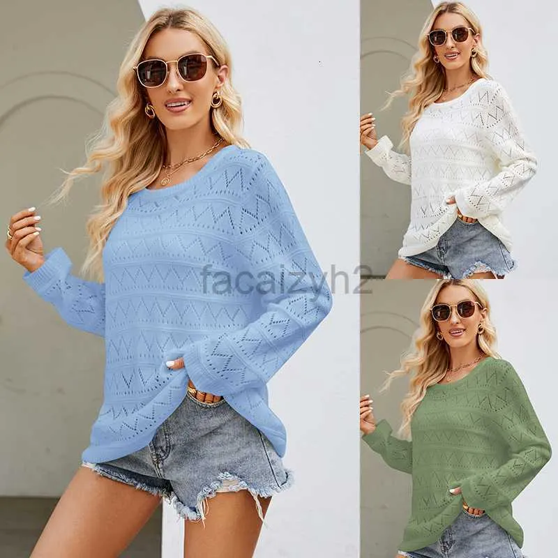 Women's T Shirt sexy Tees Hollow out knitted sweater for women in autumn and winter 2024 new loose round neck sweater long sleeved top underneath Plus Size tops