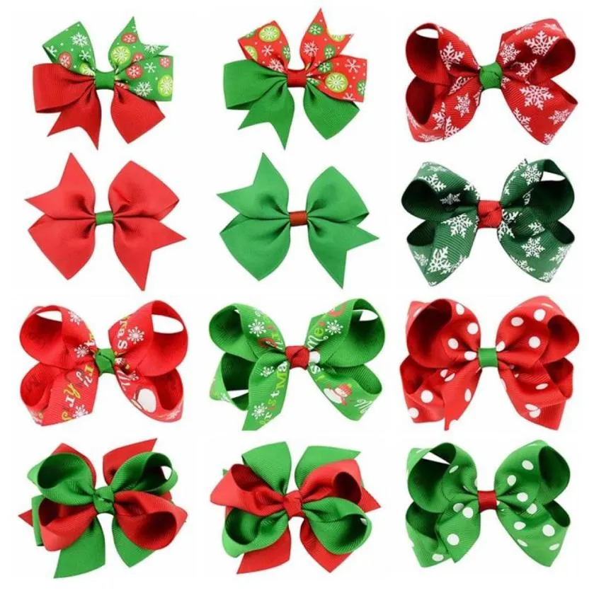 Baby Girls Bow Hairpins Barrettes Christmas Grosgrain Ribbon Bows with Clip Snowflake Kids Girl Pinwheel Hair Clips Hair Pins9574759