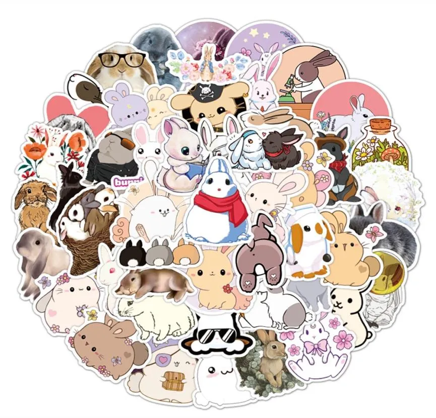 50Pcs Cartoon Stickers Lovely Animals Rabbit Sticker NoDuplicate Stickers Guitar Bicycle Suitcase Water Bottle Helmet Car5648587