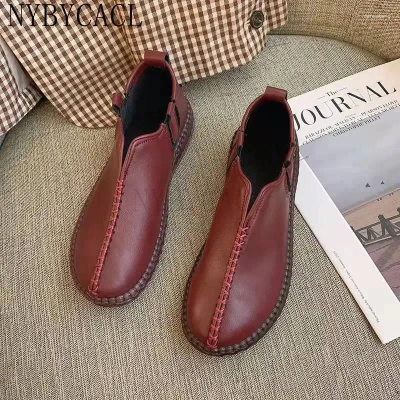 Chaussures décontractées printemps et automne bottines de cheville en cuir authentique à la main à la main mocassins confortables à la main