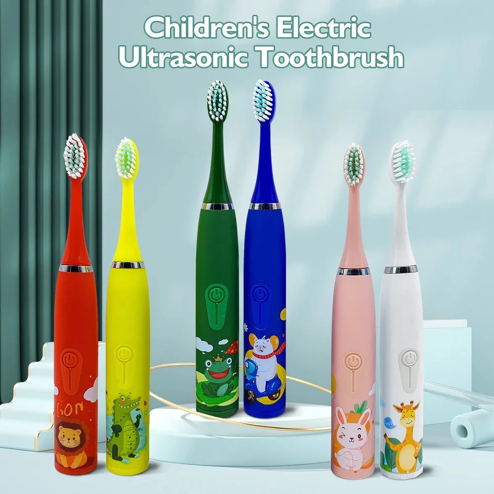 Barn Elektrisk tandborste med byt ut penselhuvuden Kids Cartoon Tandborste Ultrasonic Sonic Electric Tooth Brush Huvud 240419