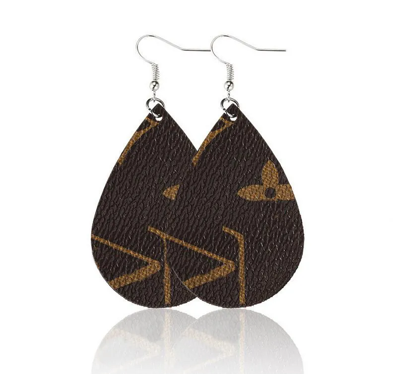 Fashion Classic Brown Leather Pendant Earring Women Designer Teardrop Charm Dangle Hook Earrings Aretes Orecchini Jewelry Accessories