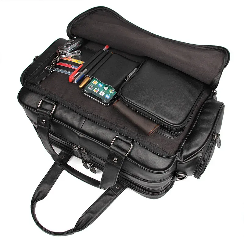 Briefcases Nesitu Black Large Capacity Genuine Leather Men Briefcase Messenger Bags 15.6'' Laptop Portfolio Business Travel Bag M7150