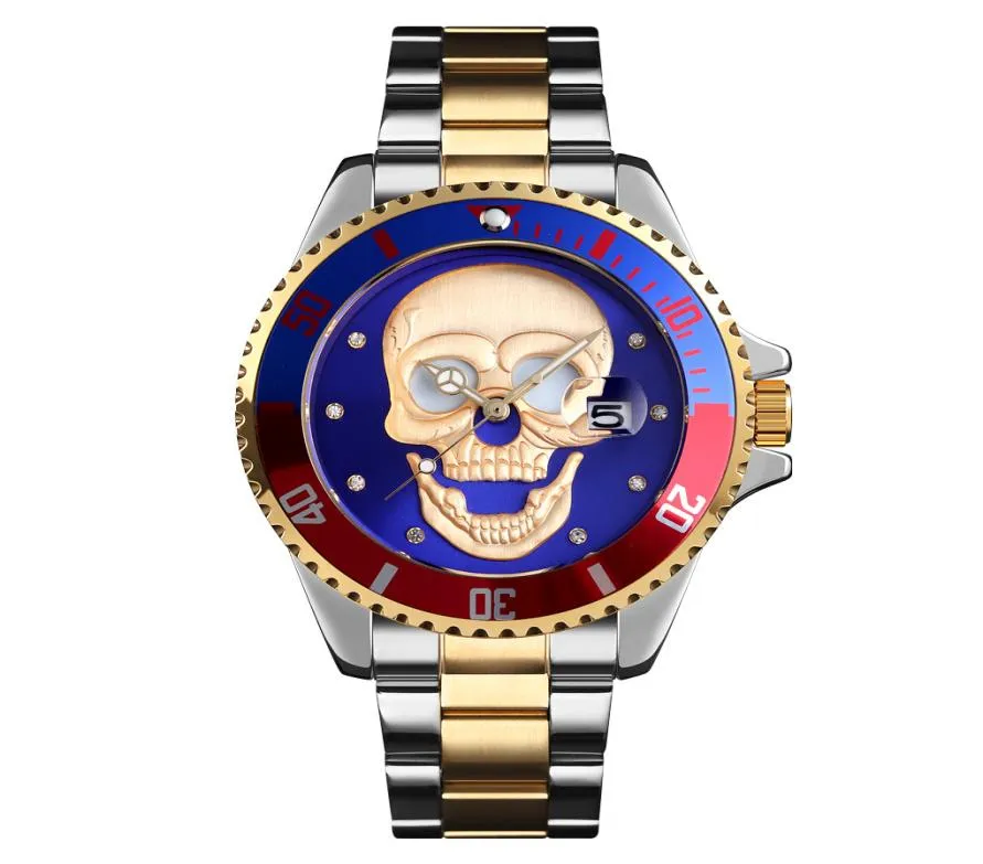 Personalità della moda cranio Guarda gli uomini in stile pirata in acciaio inossidabile orologio calendario creatività uomo clock2090073