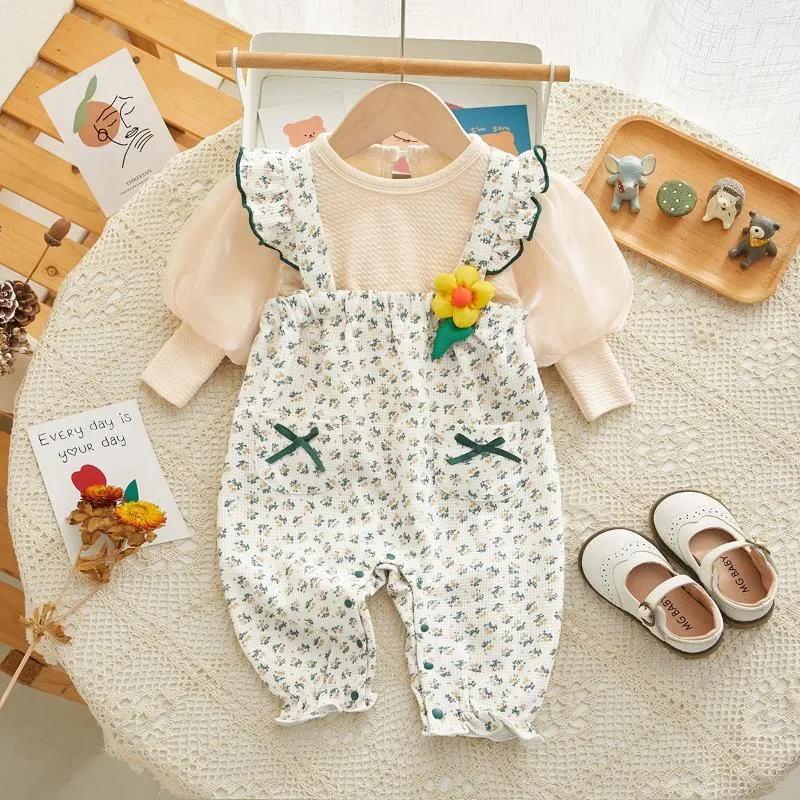 Set di abbigliamento BAMBINA AUTUNGGIA BASCHI SPARATE 2 pezzi Stampa con filo Flower Comfort Fashi