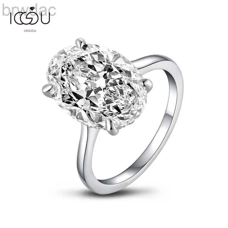 Solitaire Ring IOGOU 925 Sterling Silver Engagement Solitaire Rings for Women 10*14MM Oval Cut Wedding Engagement Halo Ring Jewelry Femme bague d240419