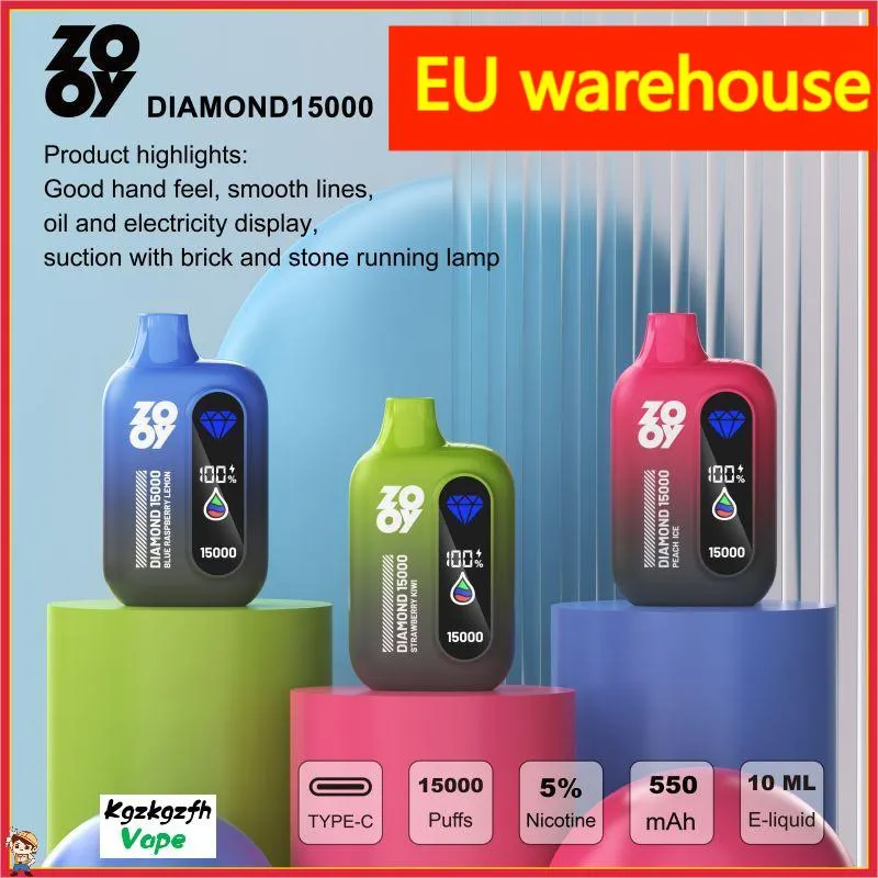 EU warehouse shipment ZOOY DIAMOND 15000 Puffs Disposable Vape Rechargeable Mesh Coil E-cigarettes Puff 15k 25 ml Pre-filled Carts Built-in Smart shaped running lamp