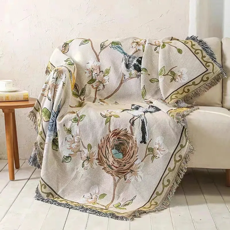 Modern Simple Sofa Blanket for Nordic Flower And Bird Knitted Throw Bed Bedspread Winter Tapestry Drop ship 240409