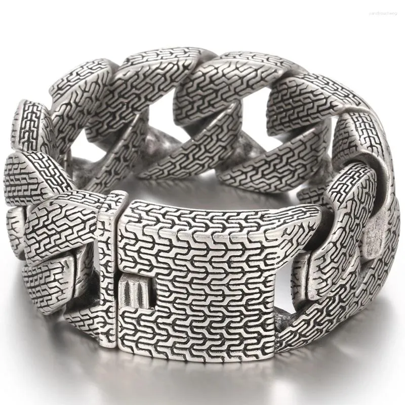 Bracelets de liaison Bracelet punk man pour les hommes Old Silver Couleur en acier inoxydable lourd 31 mm Courb de bracelet cubain pour hommes accessoires bijoux