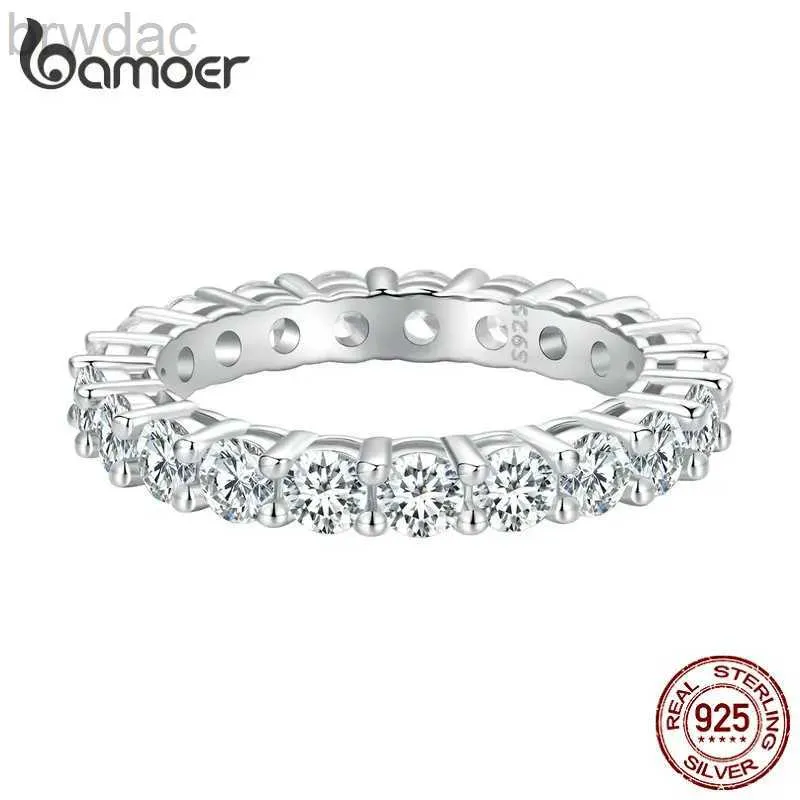 Pierścień Solitaire Bamoer Moissanite Pierścień Pełny Eternity Band dla kobiet 925 Srebrny Diamentowy Pierścionek zaręczynowy D240419