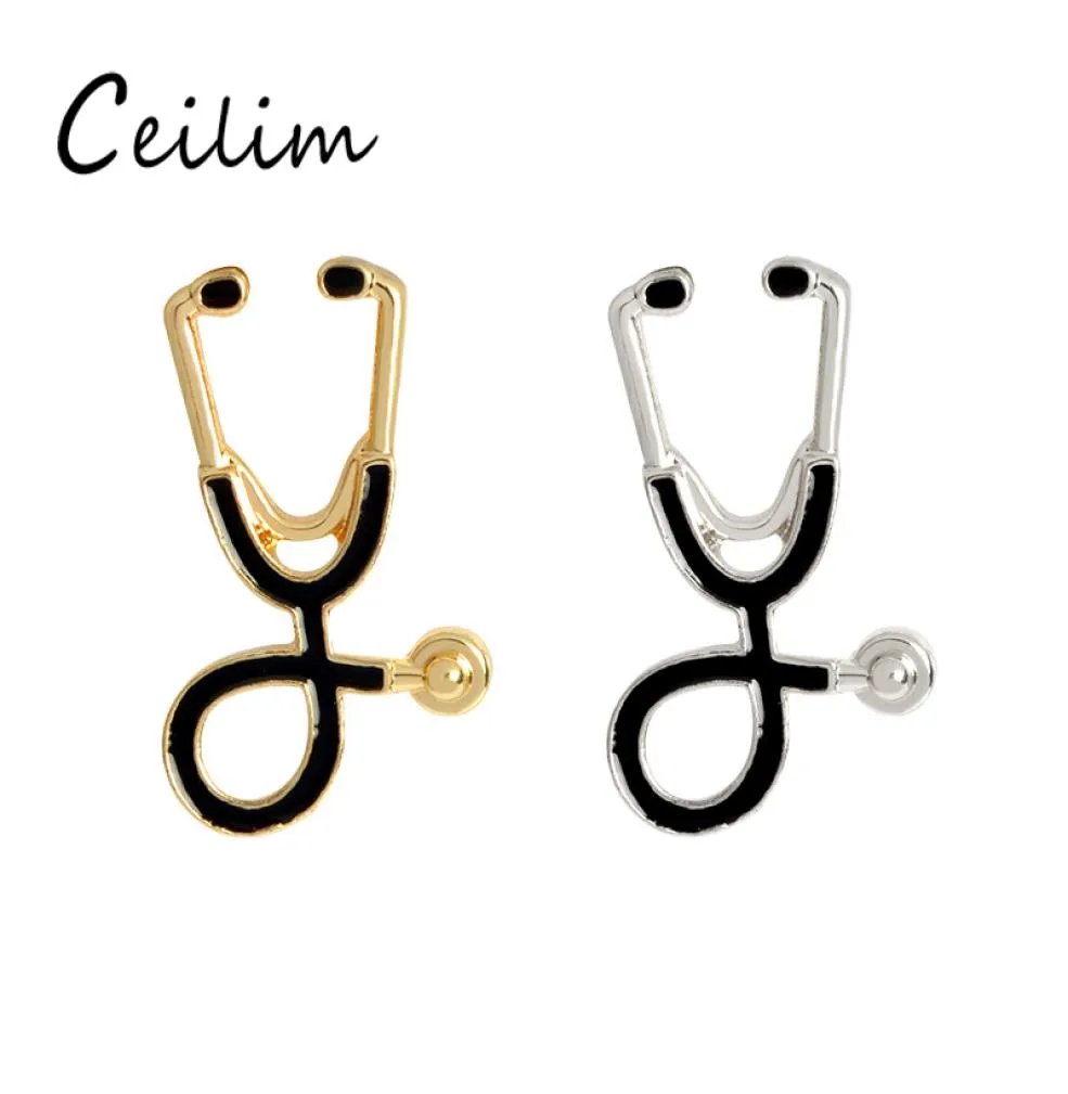 Fashion 2 colori stetoscopio spille per spille infermiere gioielli in argento oro gioiello medico medico di laurea in medicina SO2628944