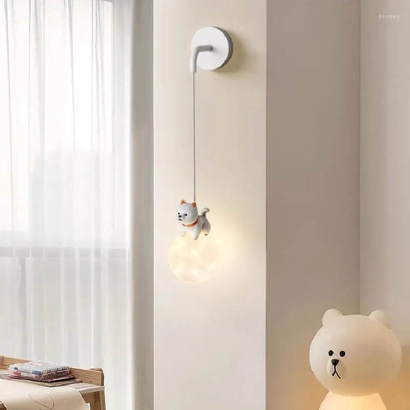 Wall Lamp White Puppy Hanging Lamps Cute Children's Room Bedside 3D Moon Bubble Ball Nursery Teen Boy Girl Bedroom Lights