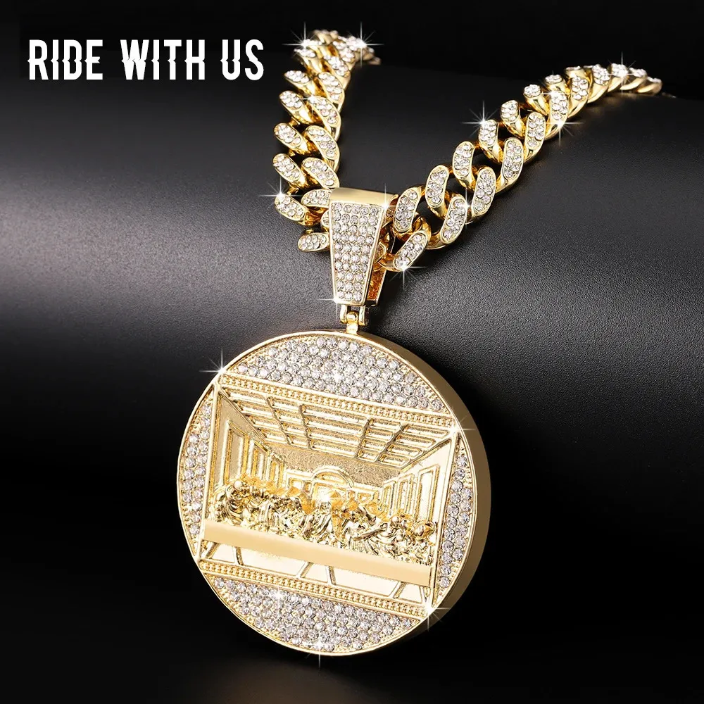 Hip Hop Last Supper Jesus Pendant & Iced CZ Cuban Chain Necklace Set – Men's Gold - View #5