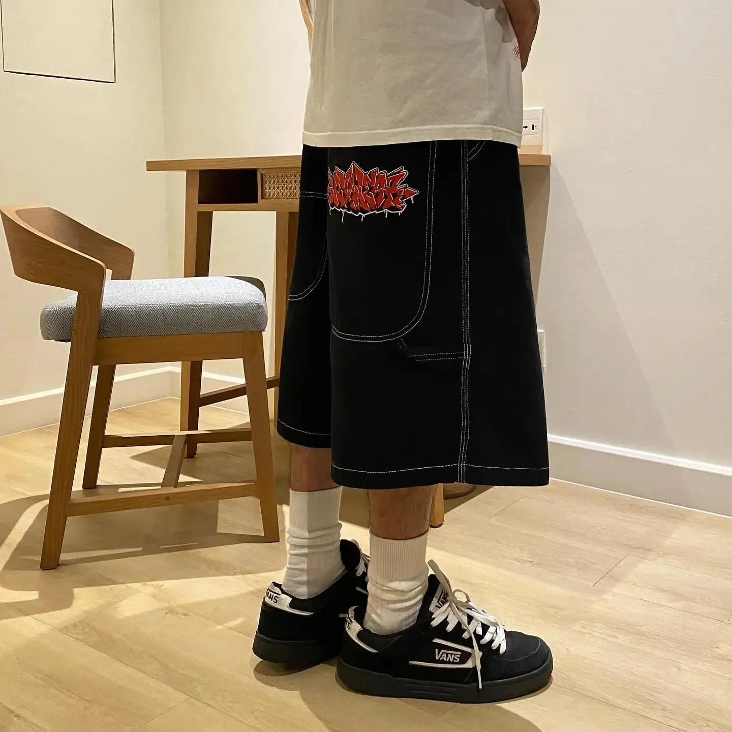Harajuku y2k wexwear bordado de skate jeans shorts de jeans shorts de ginástica folgada shorts de basquete masculino de streetwear gráfico 240416