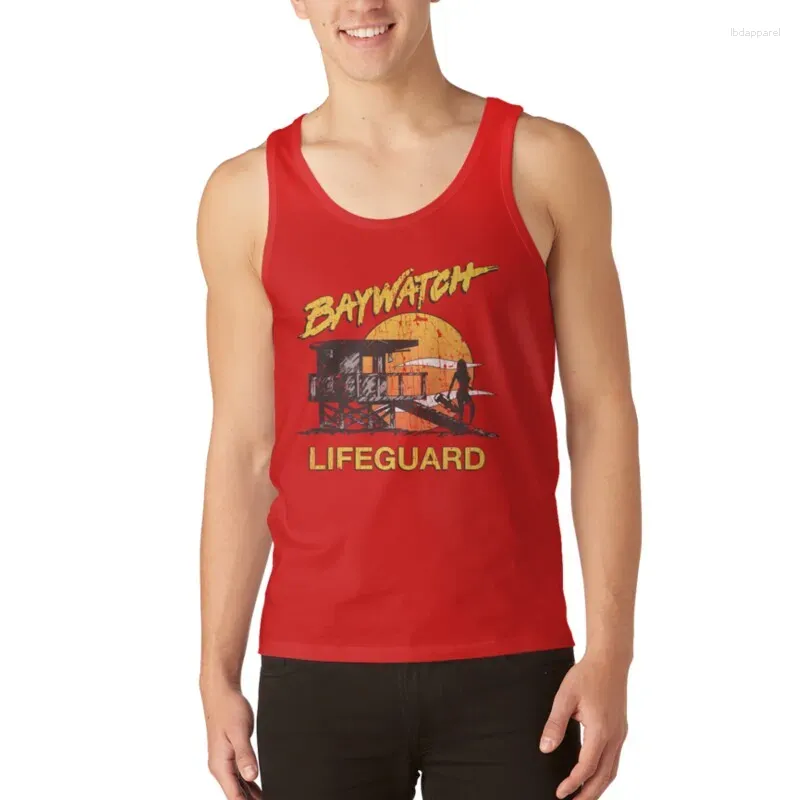 남자 탱크 탑 베이 워치 인명 가드 일몰 1989 남자 티셔츠 남자를위한 최고의 체육관 옷