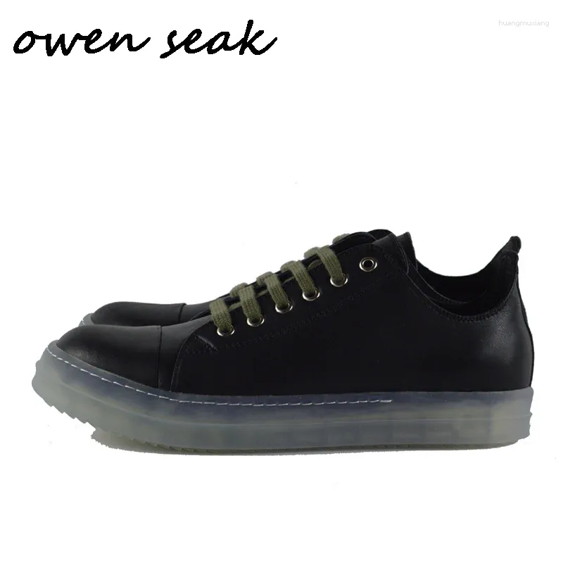 Chaussures décontractées 19SS Owen Seak Men Locs Luxury Lace-Up Cow Cuir Trainers Summer Man Flats Spring Black Sneakers