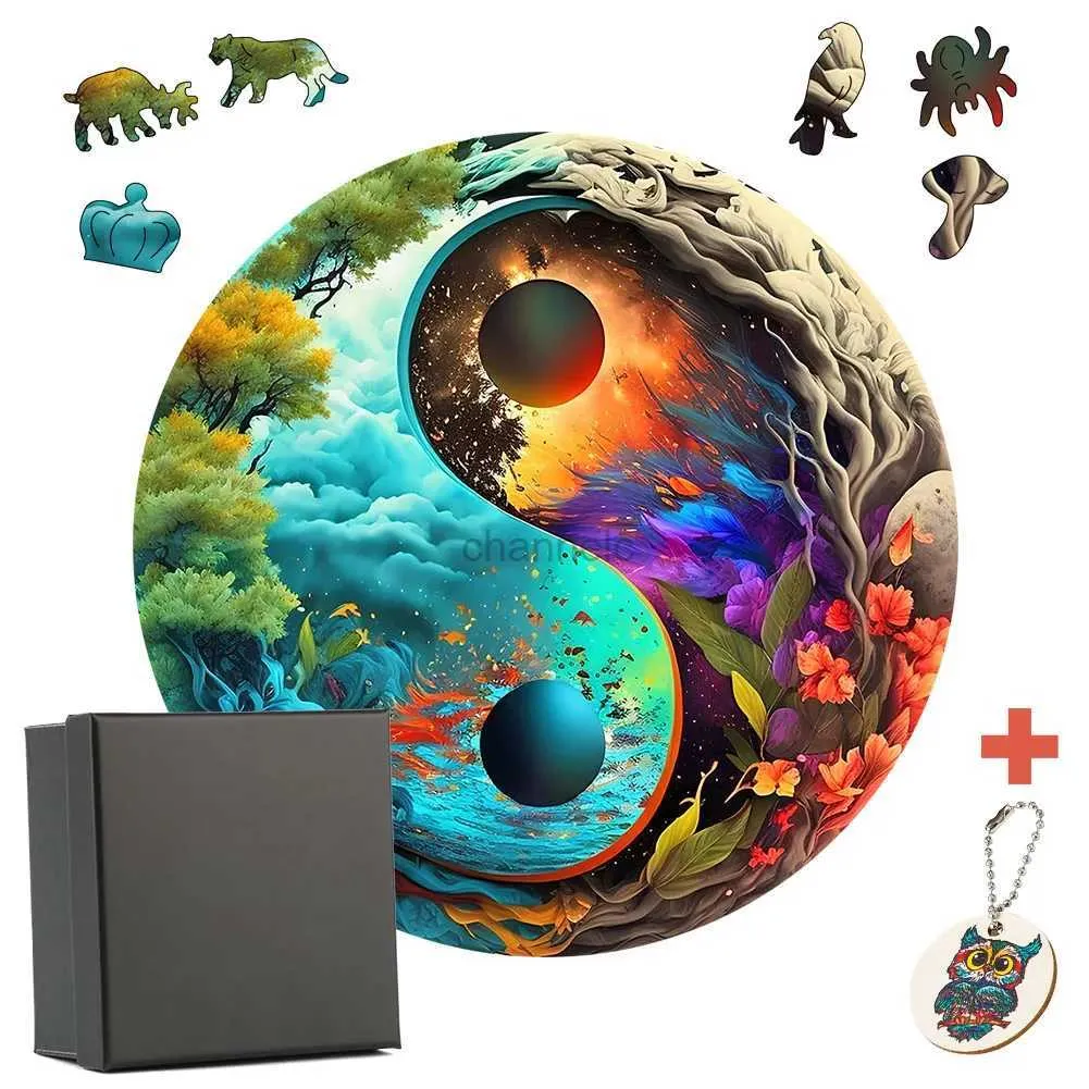 Puzzles 3D Tai Chi Yin Yang Puzzle en bois Ocean and Forest Puzzle Toys Home Decoration Paint Holiday Gifts Stress Relief Toys 240419