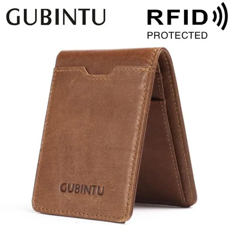 Plånböcker gubintu rfid blockerar smala bifold pengar klipp plånbok vintage tunt kort skydd kontant hållare fickväska för människa