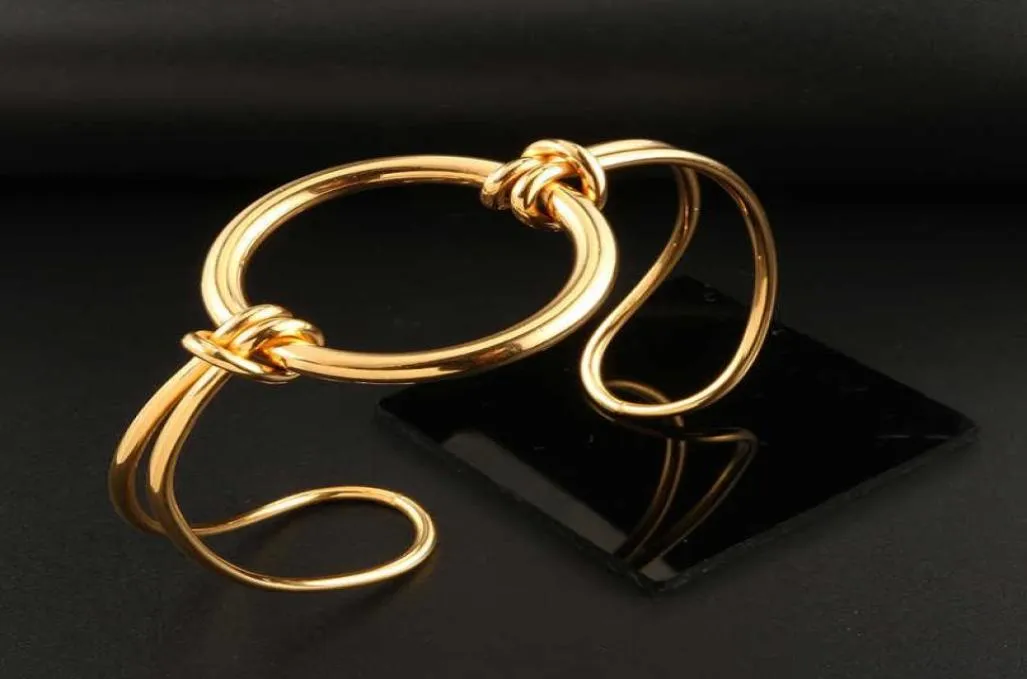 Jovo Big Circle Rostfritt stål Bangle -armband för kvinnor Guldknut Öppna manschett Bangles Female Party Jewelry Accessories P0813837978285657