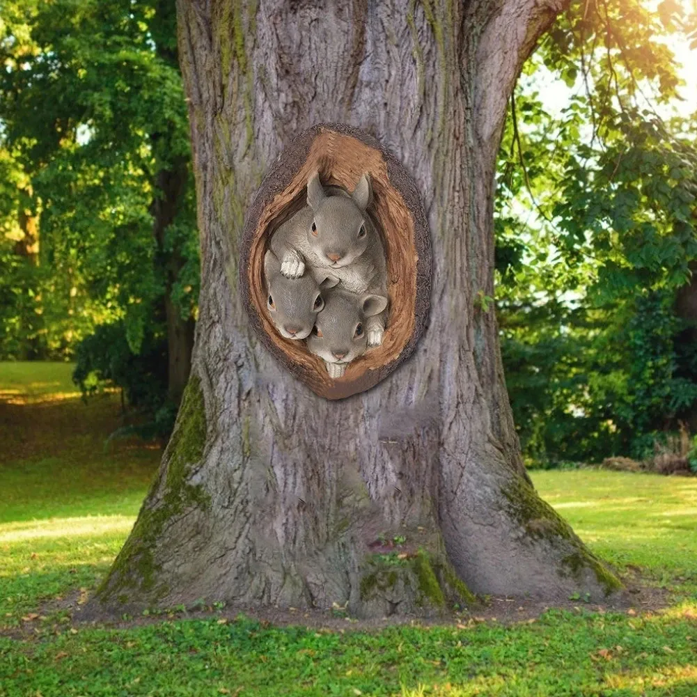 Harz Eichhörnchen Gartenstatue Baumloch Statuen Geschenk im Freien Coafshop Ornamente Garten Skulpturen Kunstdekoration 240408