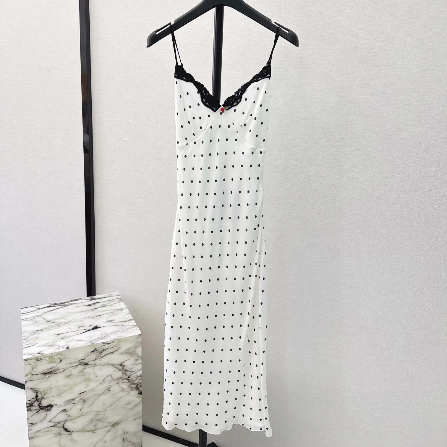 レディースドレスUSAファッションブランドシルクドットパターン収集ウエストスリップドレス