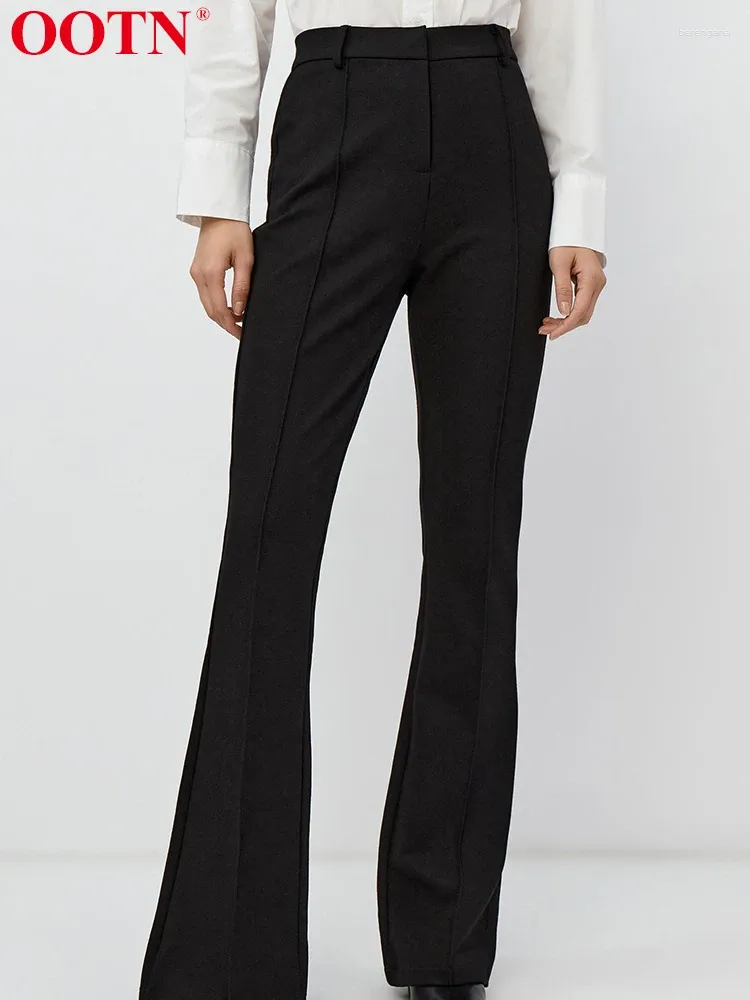 Женские штаны Black Vintage Женщины летние повседневные брюки с высокой талией по полу, офисные дамы 2024 Spring Fashion Solid