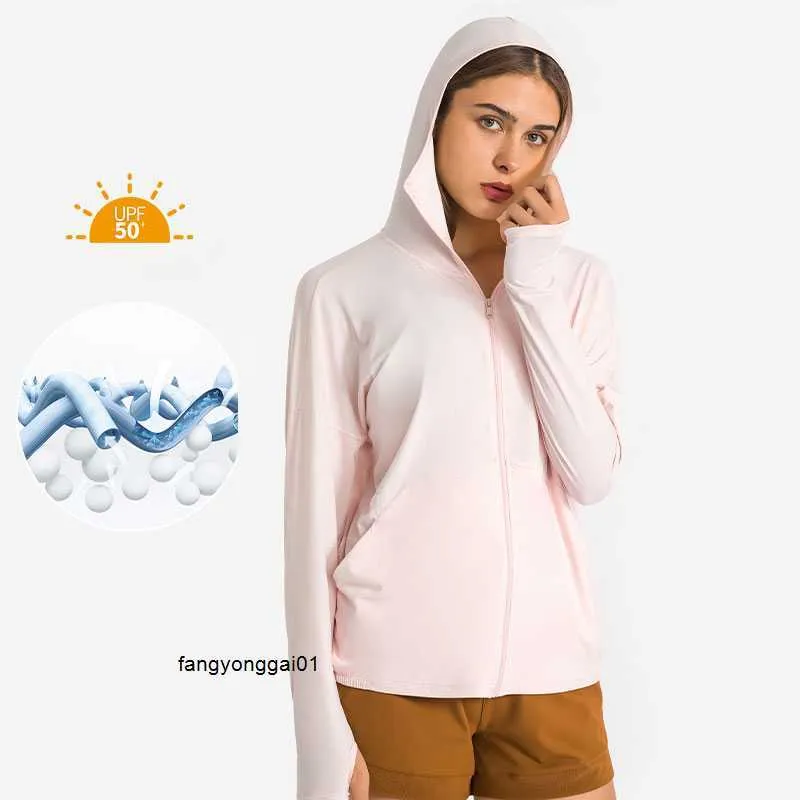 L185 Women Coat Assiccante Abbigliamento per protezione solare Sports Donne Yoga Maniche lunghe Cappellie con felpa con cappuccio di crema solare Clothes Upf Clothes che gestisce RashGuard Ice Silk Outdoor