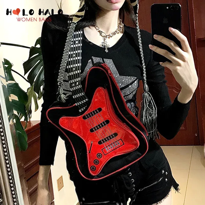 Сумки Harajuku Punk Guitar Shape Женская сумка для плеча в стиле Y2K Женская Nyloy Hip Hop Streetwear Стех