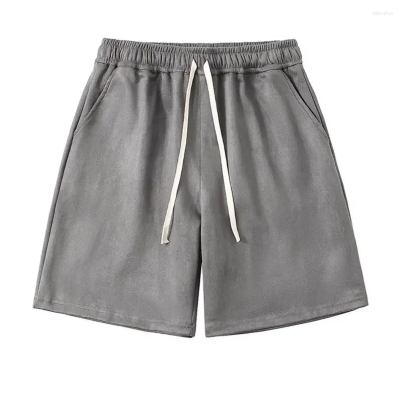 Shorts masculinos homens de mid-rise de cor sólida atlética de verão com bolsos elásticos de cintura de cordão elástico de largura para ativos