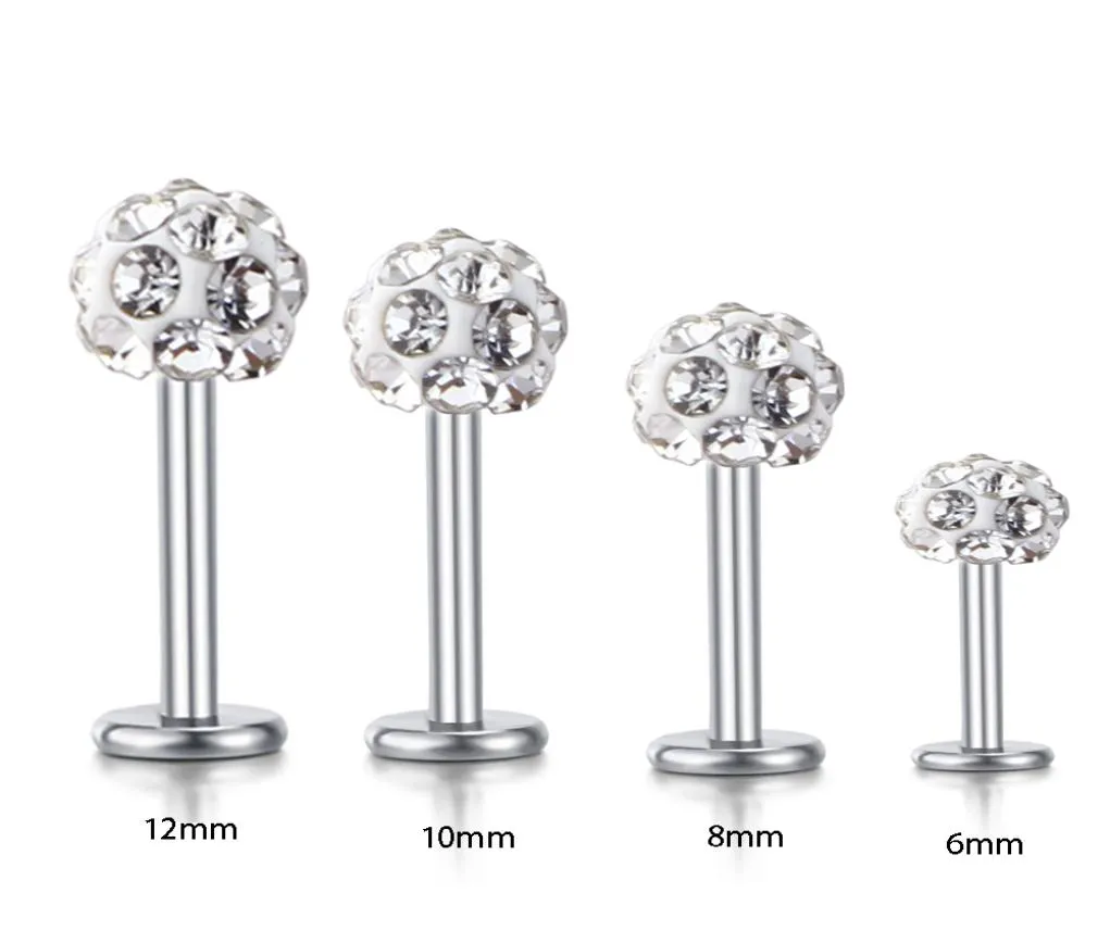 Whole Body Jewelry Labret Rings Stainless Steel shaballa Crystal Disco Ball Lip Piercing Jewelry 16G Lip Ring 30pcs1324876