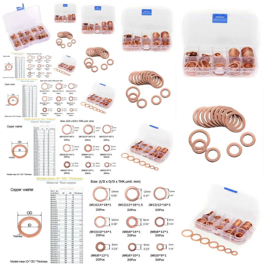 GPS GPS 200PCS Écrou de joint de lave-cuivre et boulon Kit d'assortiment de joint à anneau plat avec boîte M5 / M6 / M6 / M8 / M10 / M12 / M14 pour les bougies de cartouche GPS GPS GPS