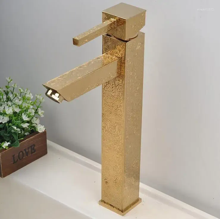 Bathroom Sink Faucets Antique Brass Fauct Water Tap Gold Plated Long Wash Basin Faucet Mixer Copper Toilet And Cold