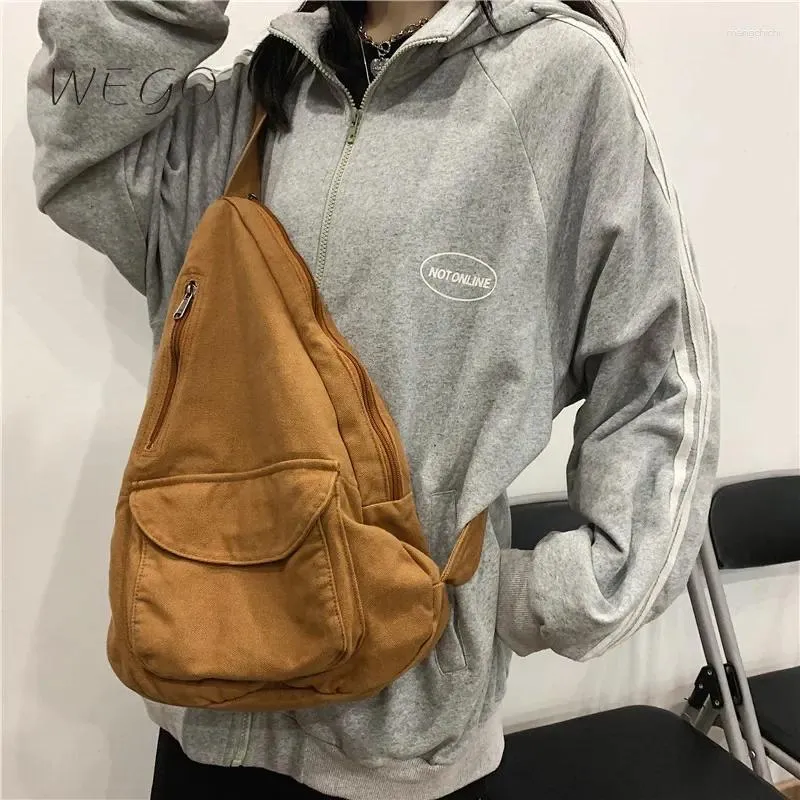 Backpack Teenager Canvas Single Bag Female Student Korean Ecology Eco-friendly Cotton Fabric Stylish Concise Crossbody