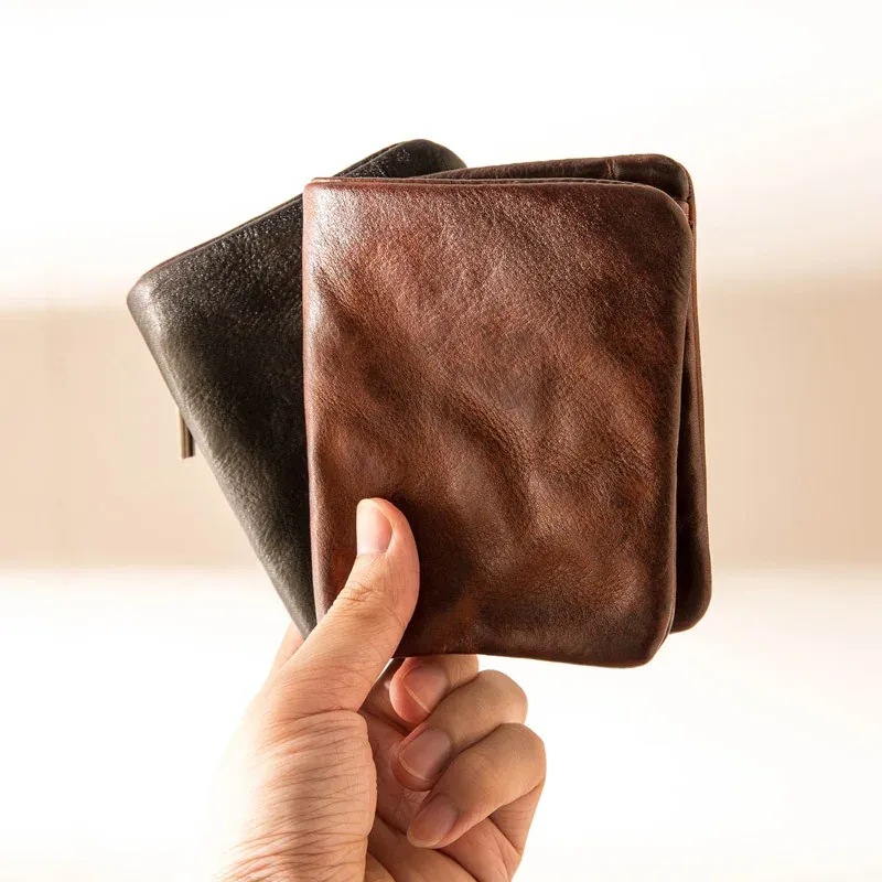 Brieftaschen Vintage Herren Leder Brieftasche, handgefertigtes Leder -Brieftasche der ersten Schicht, Jugend Großkapazität Mode Brieftasche