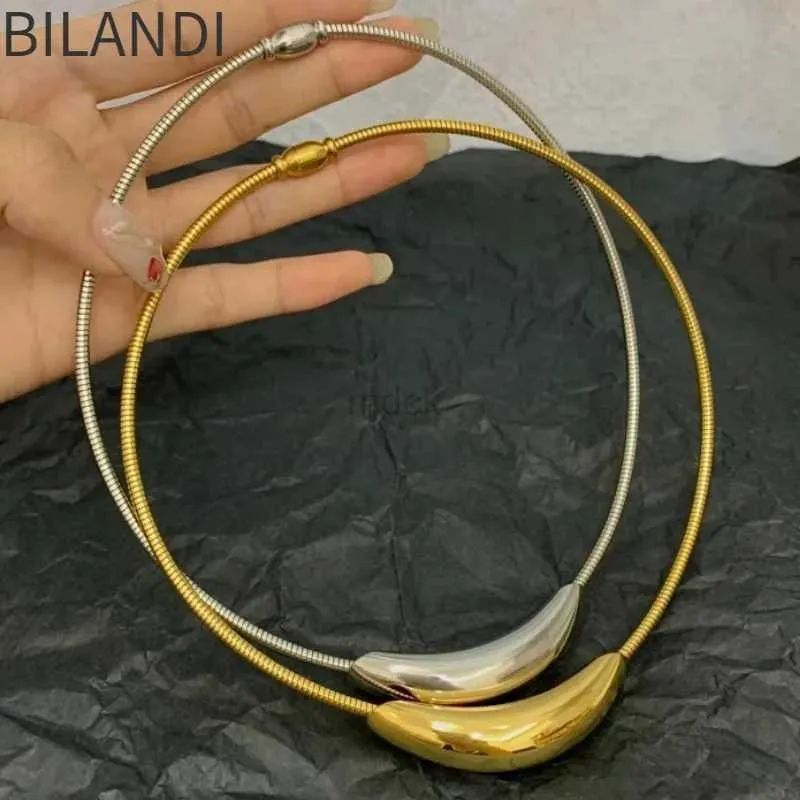 Pendanthalsband Bilandi Moderna smycken 2023 Trend New Metallic Rostfritt Steel Silver Plated Gold Color Choker Halsband för Women Girl Gift 240419