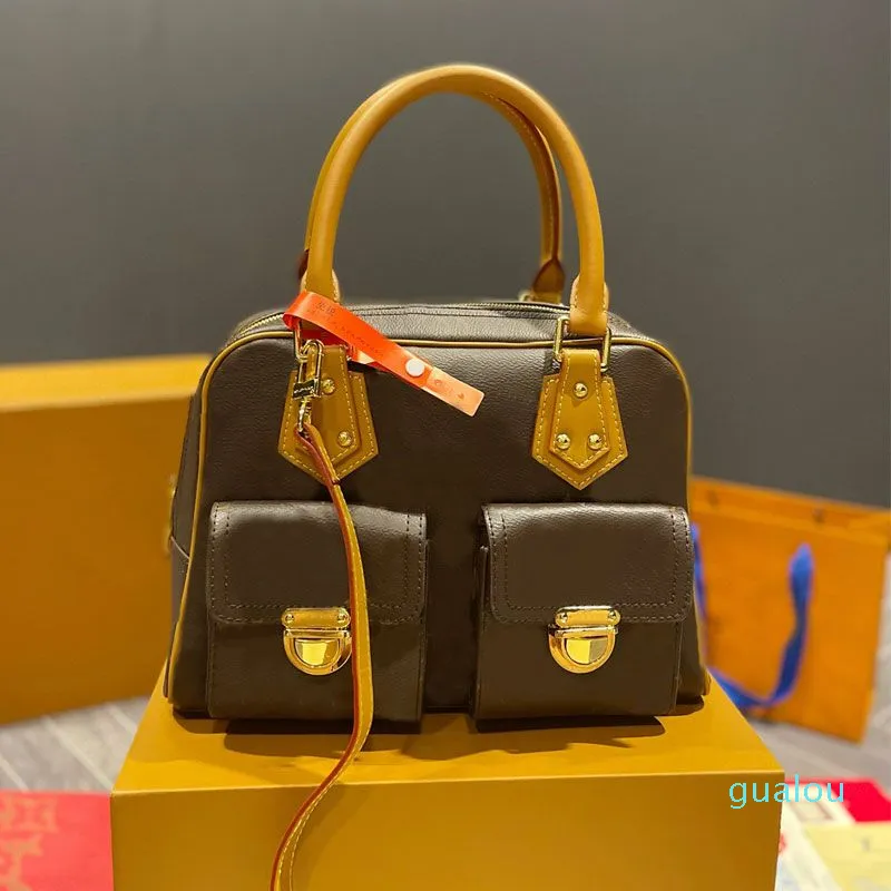 Sac Manhattan Vintage pour femmes, 6 sacs à main en cuir véritable, matériel classique avec lettres, fourre-tout de haute qualité