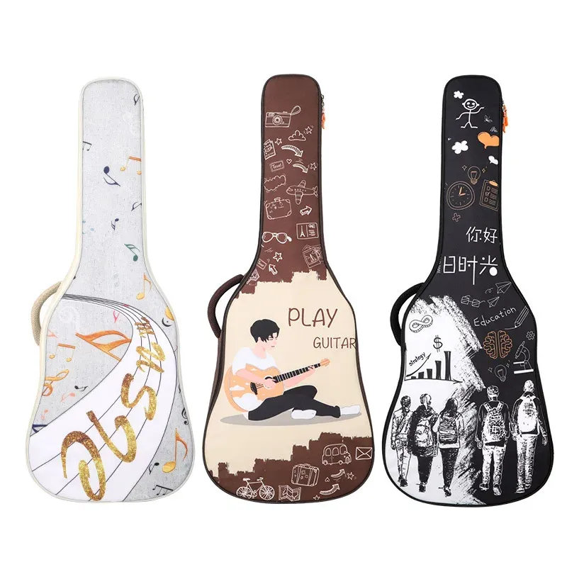 케이스 40/41 인치 크리에이티브 패턴 기타 가방 더블 어깨 스트랩 패딩 어쿠스틱 기타 방수 배낭 악기 가방 케이스